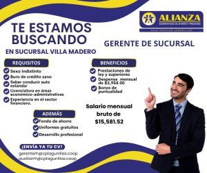 Gerente para Sucursal Villa Madero