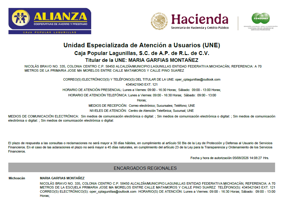 Aviso UNE Caja Popular Lagunillas 2026